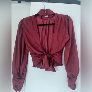 Zara Burgundy Satin Backless Tie Up Blouse